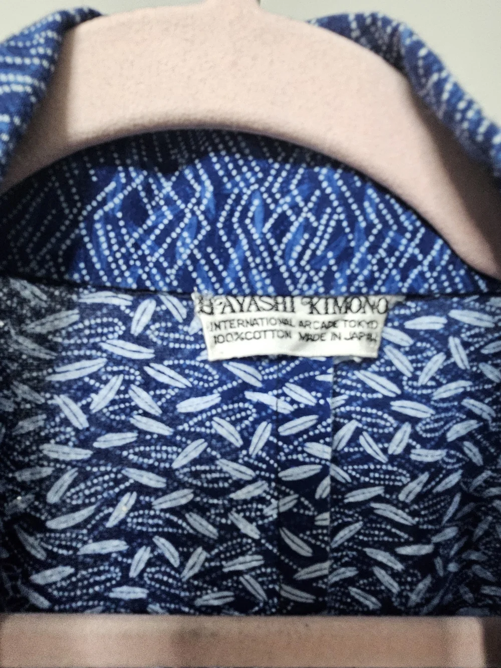 Yayashi Kimono Blue Japanese Cotton Robe Geometric Print Made in Japan